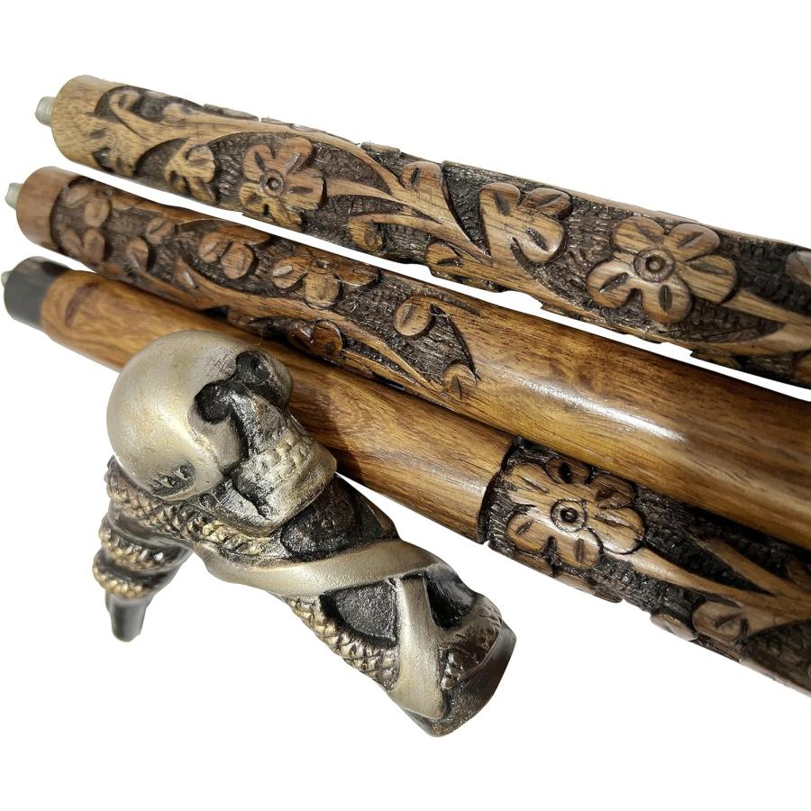 アンティーク タコ蛸＆スカルハンドル レッド天然木高級ウォーキング