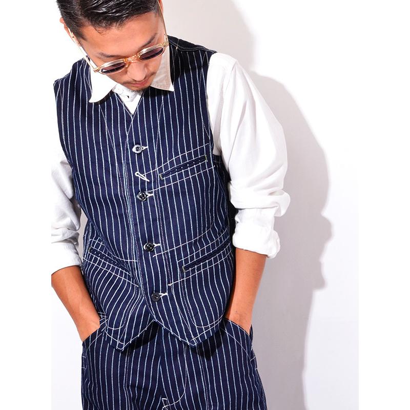 SUGAR CANE シュガーケーン ウォバッシュ ストライプ ベスト メンズ