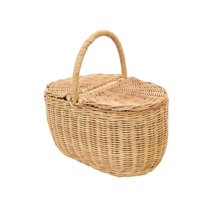 ラタン製 ピクニックバスケット 蓋つき オーバル L 籐籠 : ラタン