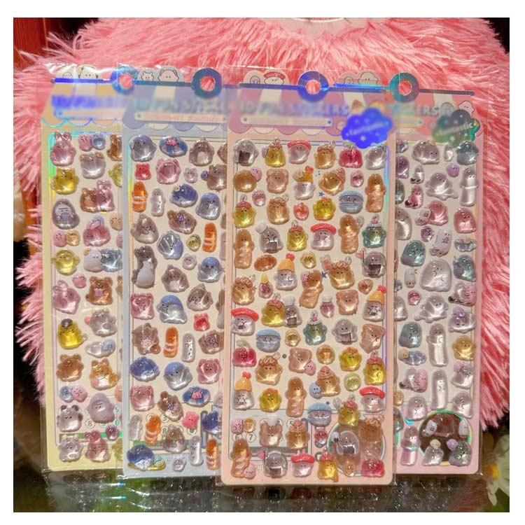 6枚入 キャラクター 可愛い 3D ぶっくり シール 立体 キッズ かわいい