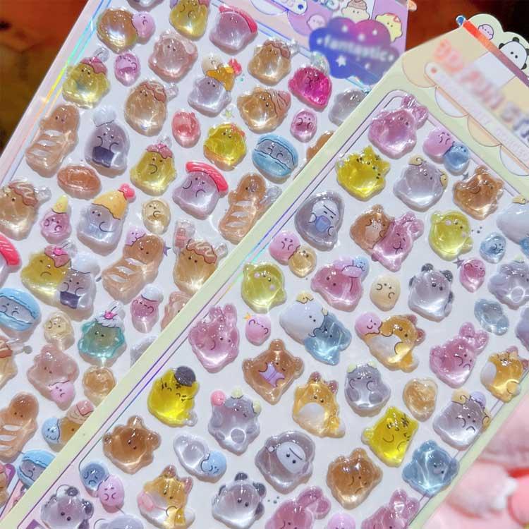 6枚入 キャラクター 可愛い 3D ぶっくり シール 立体 キッズ かわいい