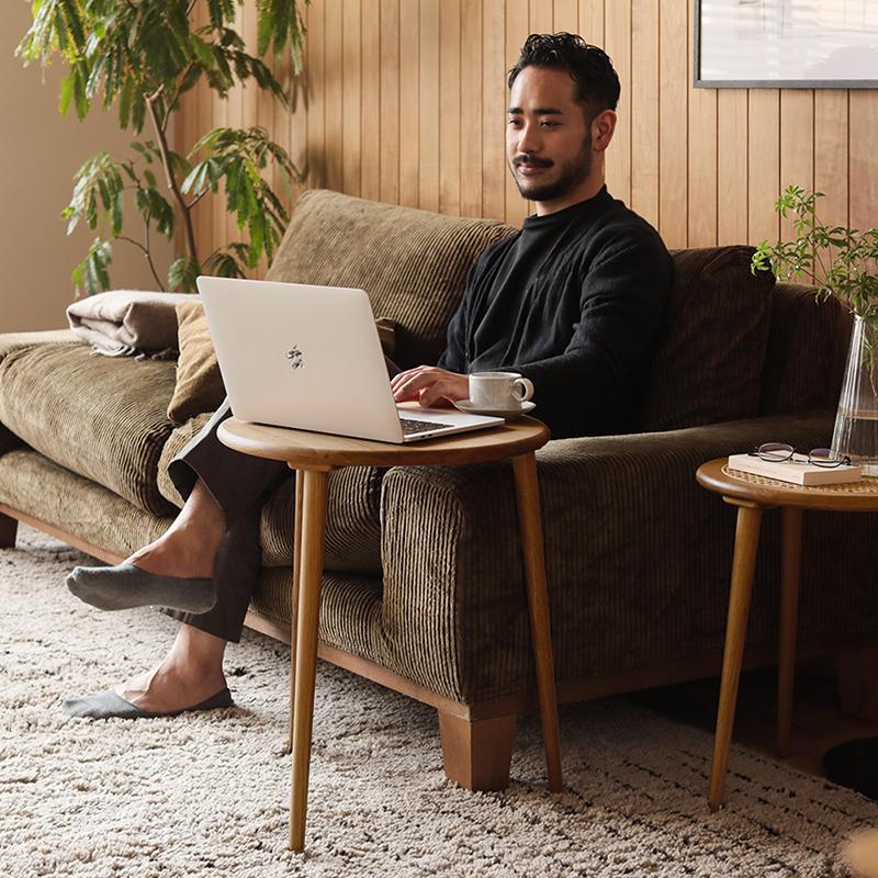 ネストテーブル RattanMix／BR テーブル 円形 木製 オーク 無垢材