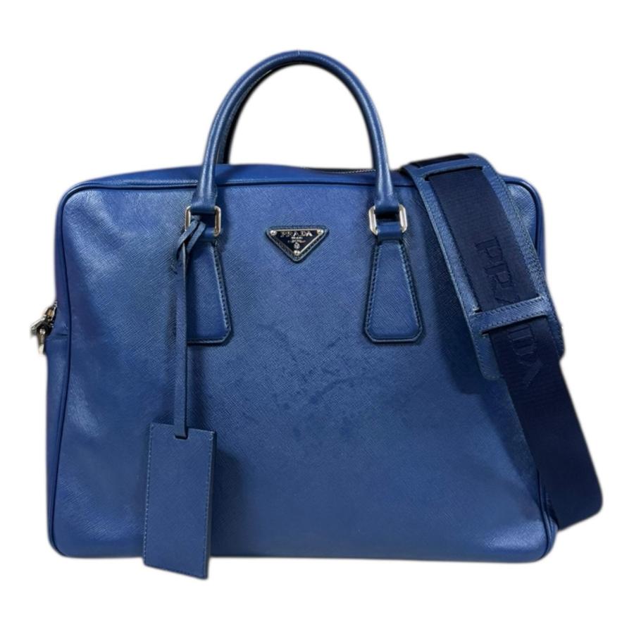 PRADA（プラダ） サフィアーノ ビジネスバッグ レザー ブルー メンズ