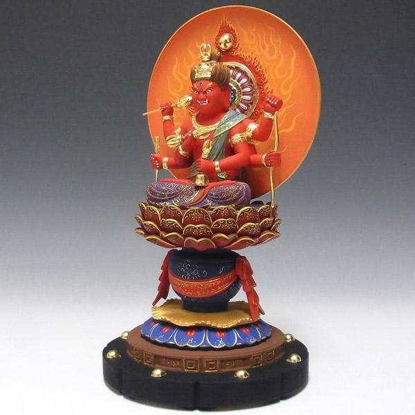 彩色愛染明王 坐像 高さ30cm カナダ桧製 木彫り 仏像 : 仏像と縁起物の