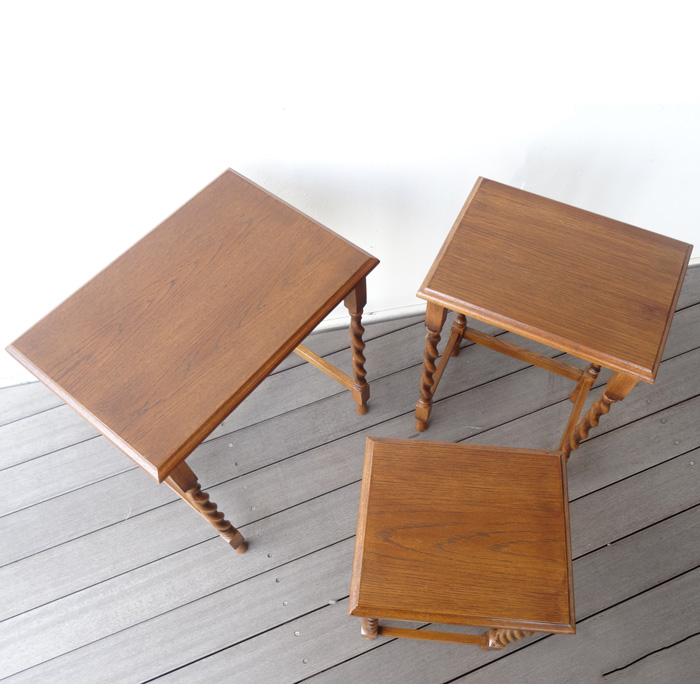 ネストテーブル3点セット サイドテーブル オーク無垢 ツイスト脚