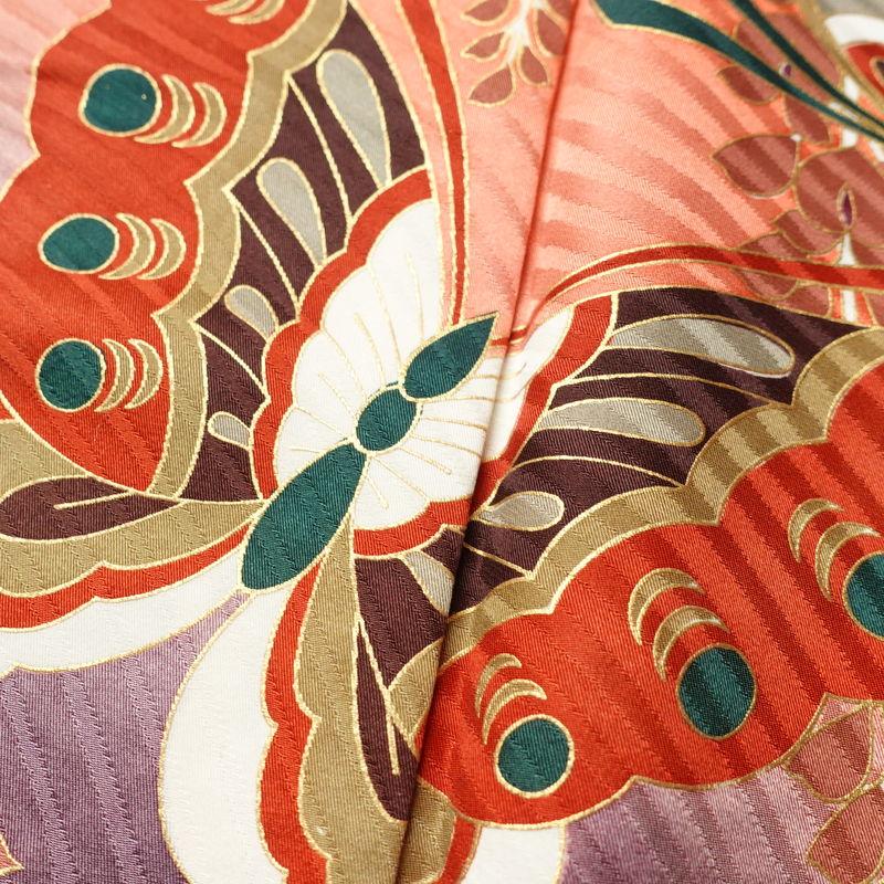 中古 振袖 正絹 蝶 古典柄 袷仕立て 身丈166cm 裄丈67cm 箔 金彩 成人