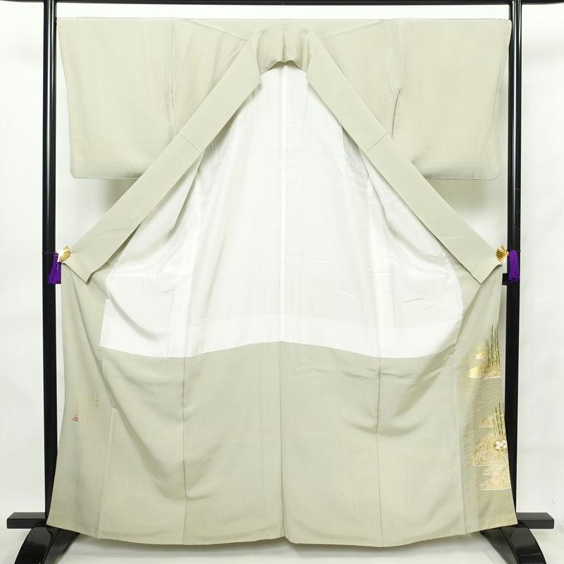 中古 色留袖 松尾光琳 木賊鷺 落款入り 一つ紋付き 縮緬 正絹 古典柄