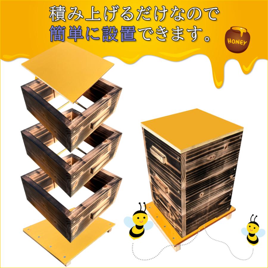 日本蜜蜂 巣箱 3段 二ホンミツバチ 日本みつばち 重箱式巣箱 送料無料