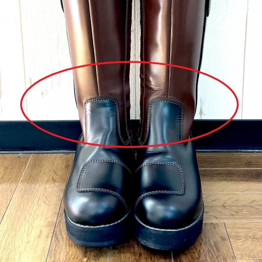 訳あり】厚底 ロングブーツ ピーコック 本革 バイクブーツ : ワイルド