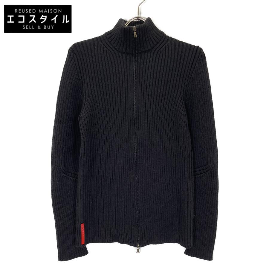 PRADA SPORT プラダスポーツ ブラック ウール ドライバーズニット 52