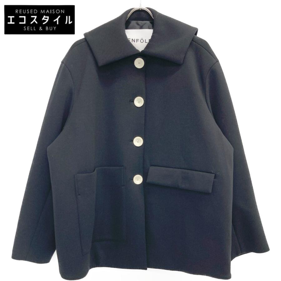 ENFOLD（エンフォルド） 24SS ブラック FLAT-COLLAR SILHOUETTE COAT
