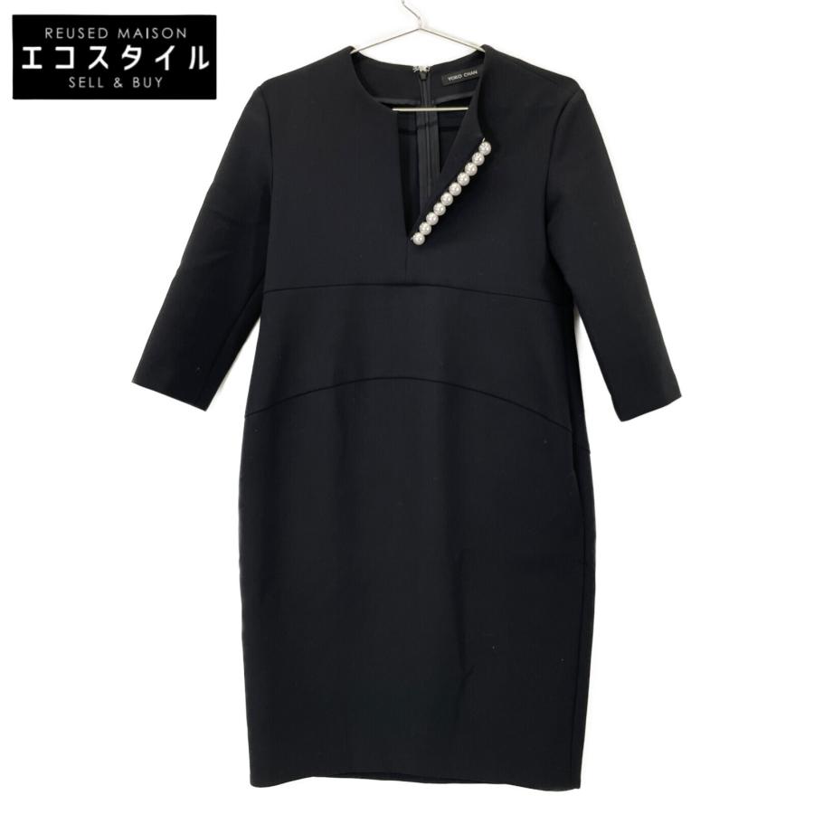 YOKOCHAN ヨーコチャン YCD-118-366 ブラック 七分袖 フェイクパール