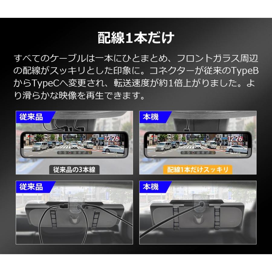 PORMIDO ドライブレコーダー ミラー型 前後 2カメラ 12インチ 20段階