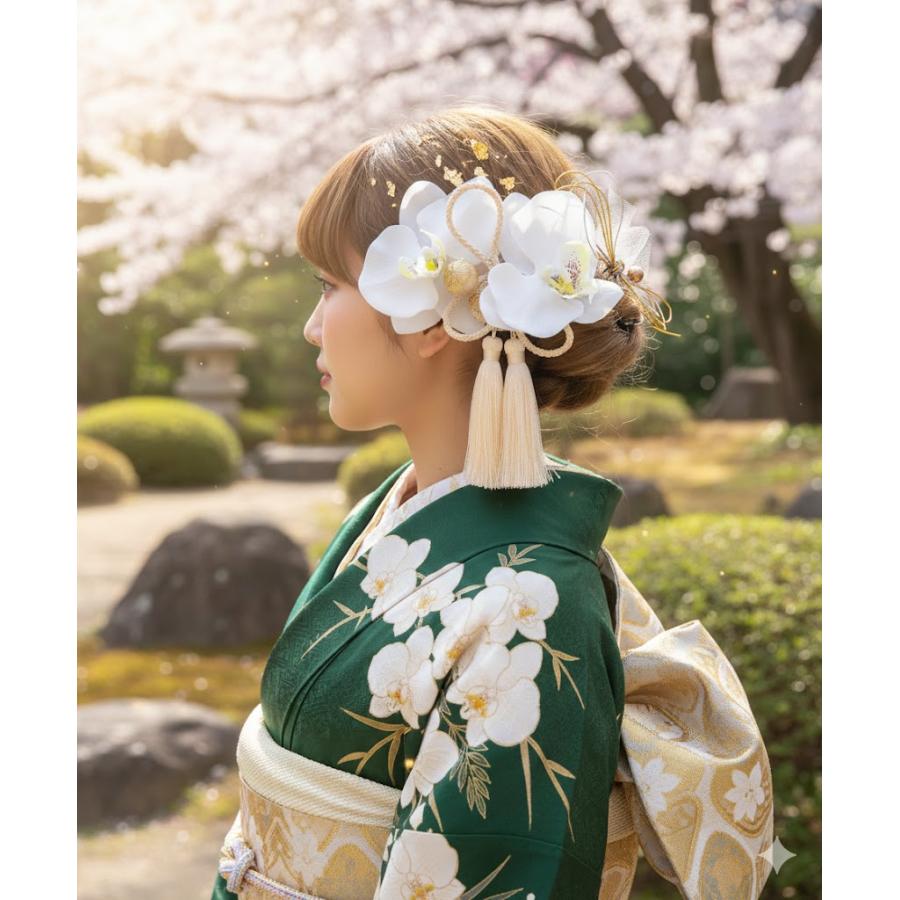 髪飾りTata8】高級胡蝶蘭×2 成人式 振袖 結婚式 卒業式 袴 着物 和装