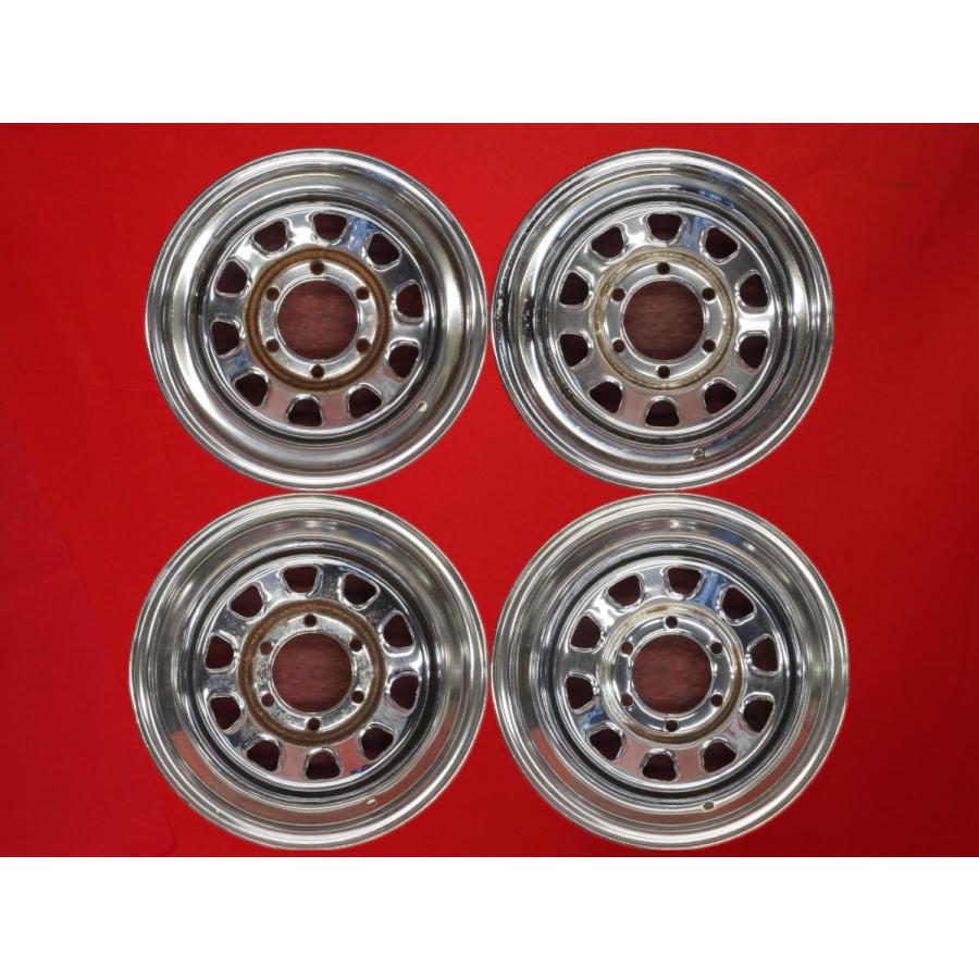 前後異サイズ 4本SET】深リム メッキ スチール 鉄ホイール 鉄チン 中古