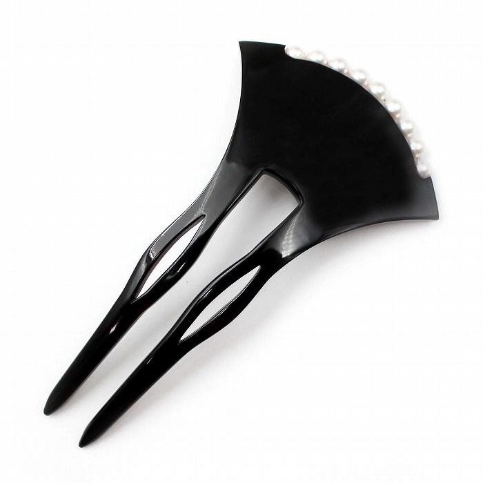 本べっ甲 かんざし バチ型 あこや 本真珠付 ヘア アクセサリー 二本