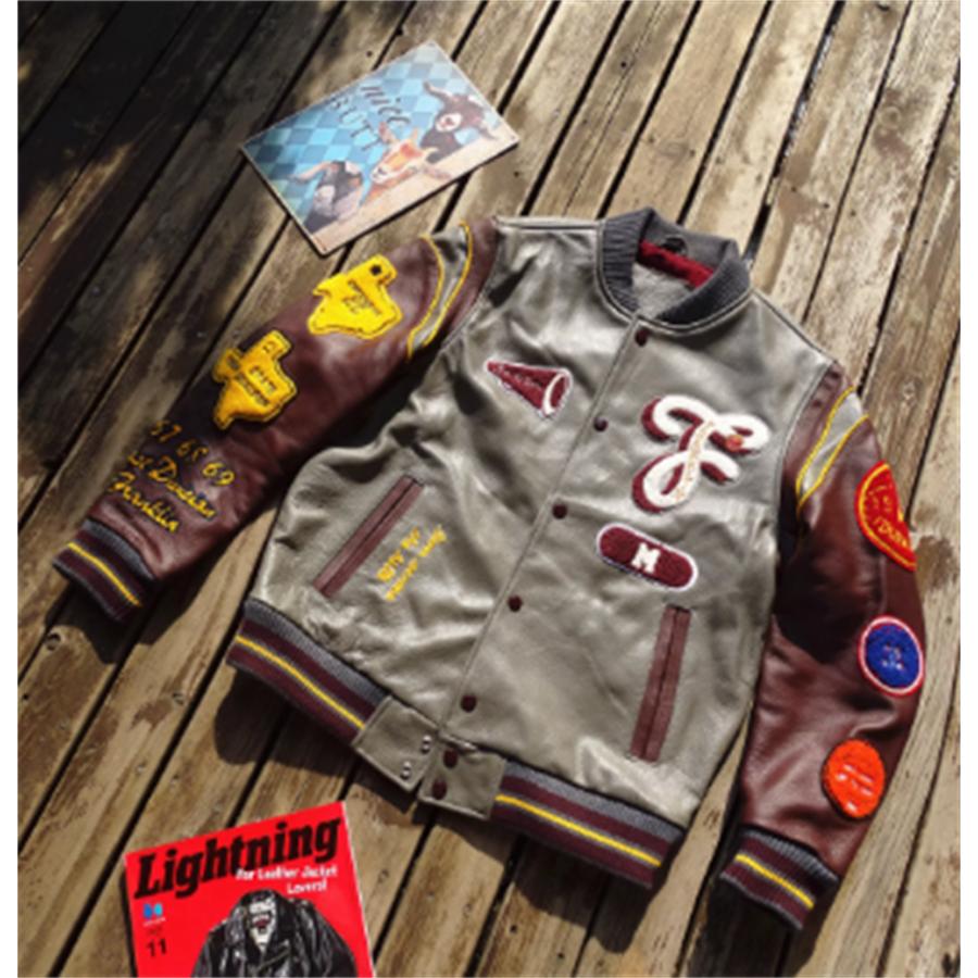 レザースタジャン 本革 スタジアムジャンパー スタジアムジャケット 革