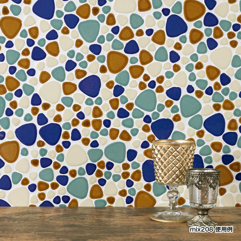 モザイクタイル シート 昭和 レトロ 玉石 丸 乱形 ミックスカラー 磁器