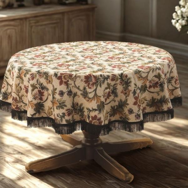 リードカキノ テーブルクロス 直径 150cm 円形 丸形 ゴブラン織 洗える