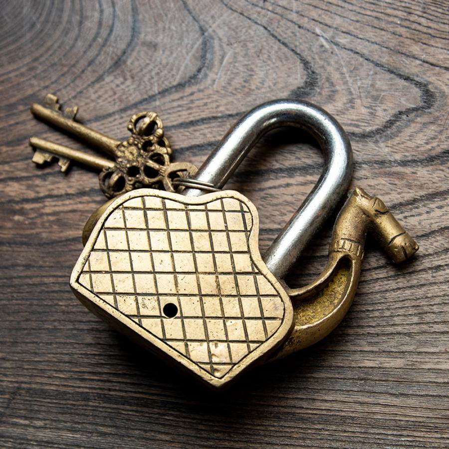 送料無料 鍵 南京錠 カギ ロック アンティーク風 インドの南京錠