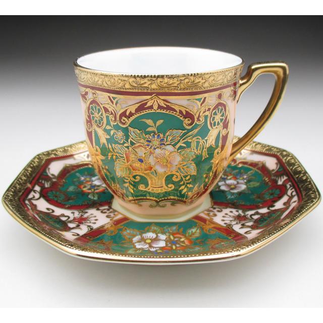 ノリタケ オールドノリタケ 金盛り花束絵 八角カップ＆ソーサー (e