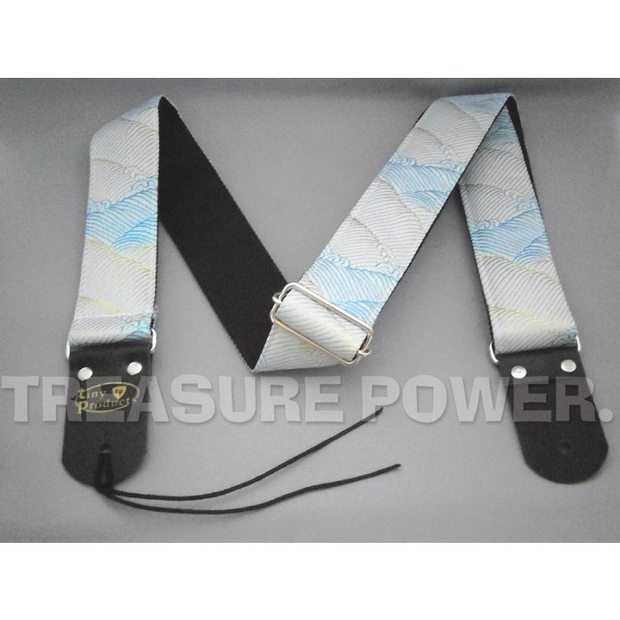 和柄ギターストラップ 波紋様/白 tiny products 京都西陣織 金襴生地
