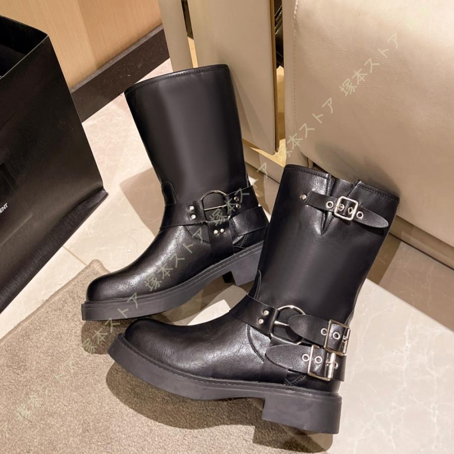 バイク用 エンジニアブーツ レディース 革 ブーツ 厚底 チャンキー