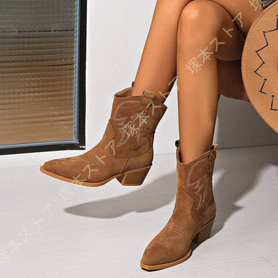 レディース ショートブーツ ウィメンズ ウエスタンブーツ ブラウン系