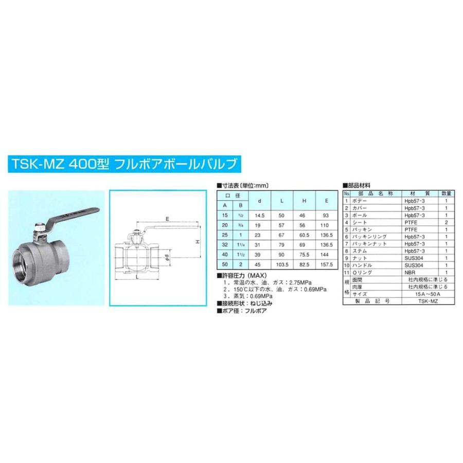 東栄菅機（TSK） ボールバルブ TSK−MZ フルボア型 BV20（3