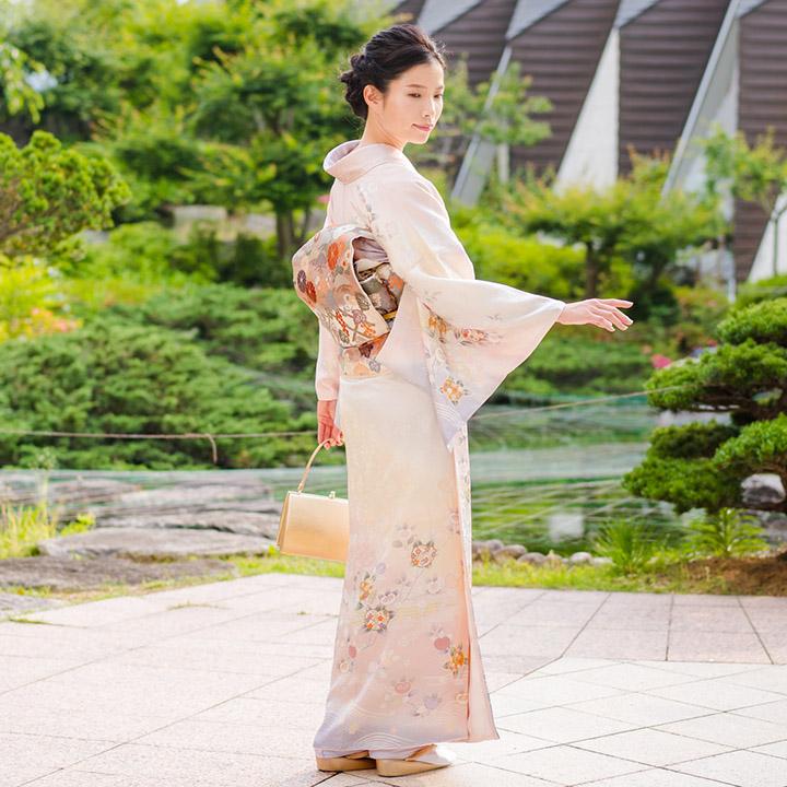 レンタル フルセット 高級正絹 訪問着 HO-MI101 桜色 橘 結婚式 入学式