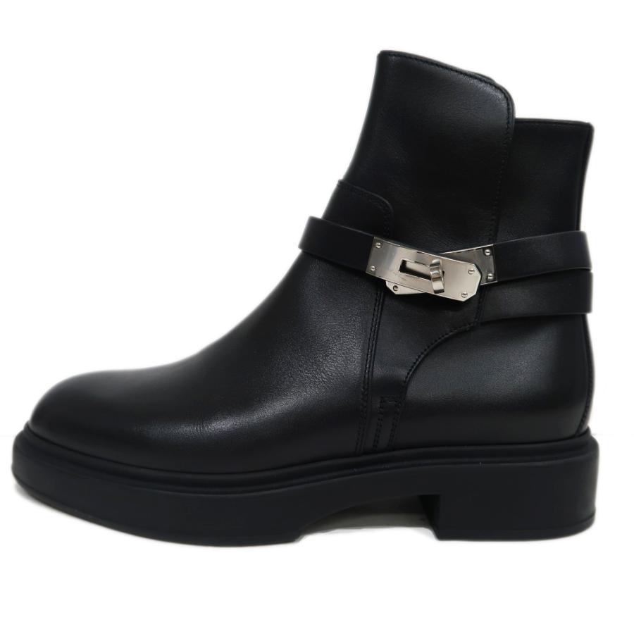 名東】エルメス ショートブーツ ジェフ 黒 シルバー金具 レザー