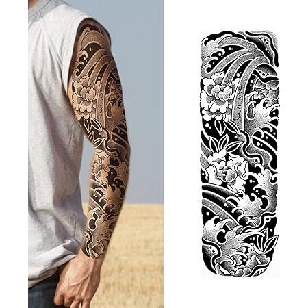 タトゥーシール 蓮花 刺青シール 和柄 フェイクタトゥー 約 14cm×44cm