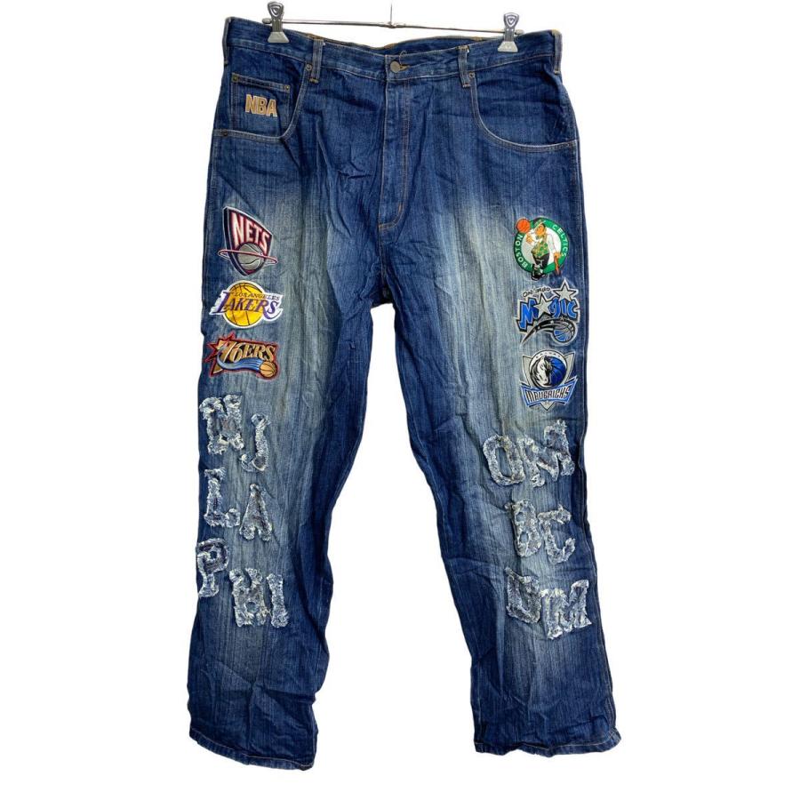 NBA デニムパンツ W40 エヌビーエー バスケット ワッペン インディゴ
