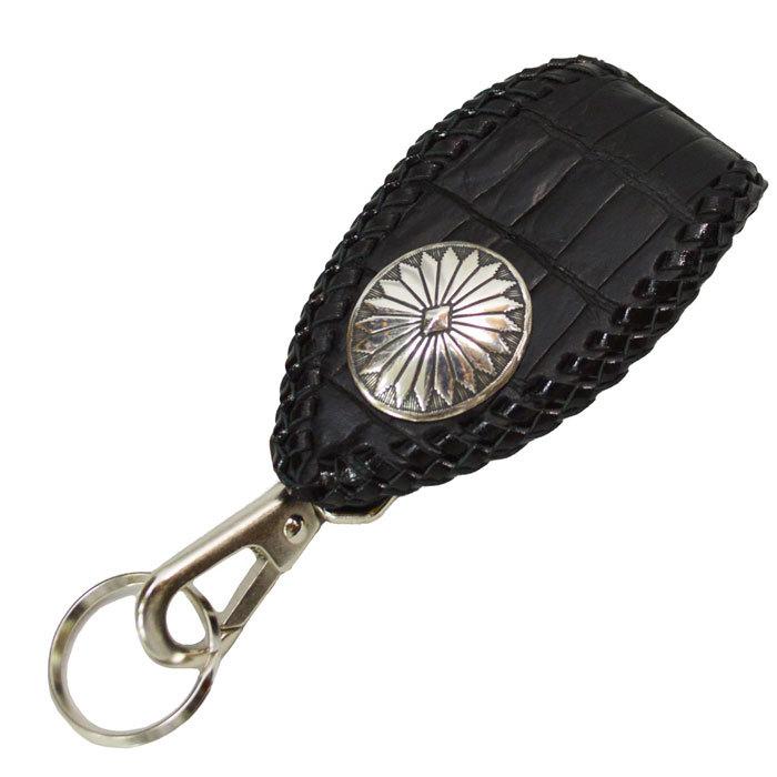 ワニ革 キーホルダー ベルトループ キーリング ベルト用 クロコ 艶無し