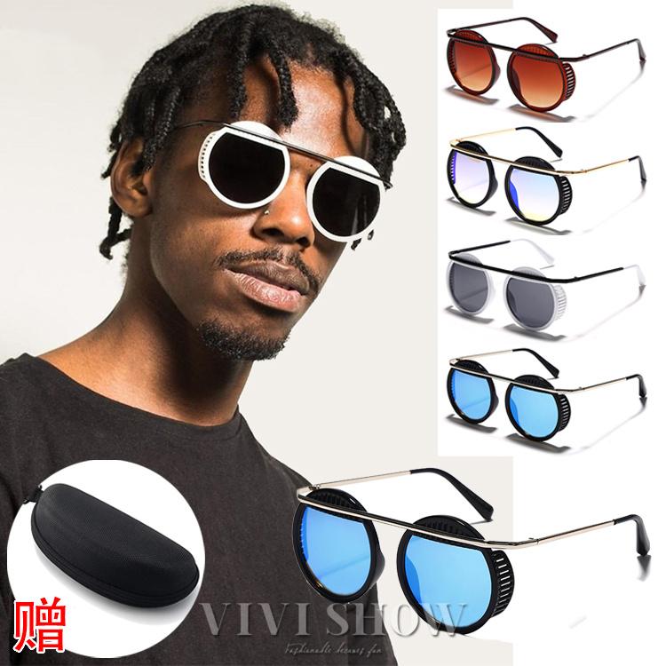 近未来デザイン ダブルリムサングラス ラウンドフレーム モード感