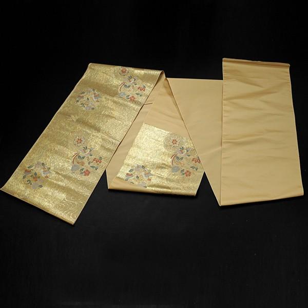 九寸 名古屋帯 正絹 引箔織 華文 鳥 未仕立て 西陣織工業組合 362 在庫