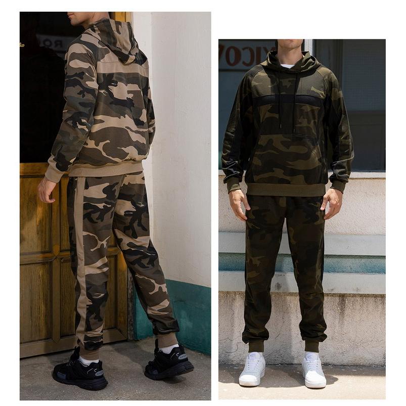 メンズ スウェット上下セット ジャージ 上下 迷彩柄 パーカー+ジョガー
