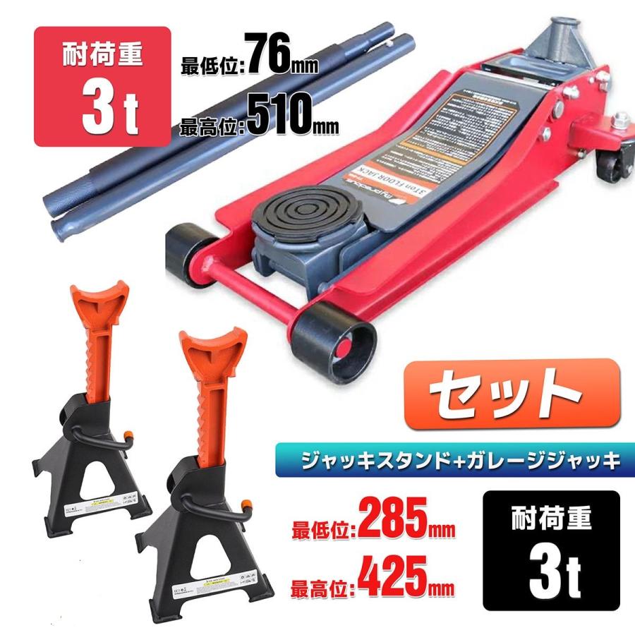 お得セット 送料無料 フロアジャッキ＆ジャッキスタンド 3t デュアル