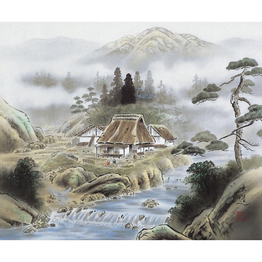 掛軸 (掛け軸) 四神相応山水図 棚橋玄道 尺八横 約横65×縦138cm p9814