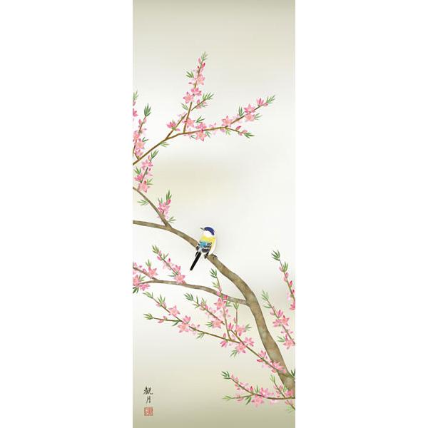 掛軸 (掛け軸) 春用 桃花に小鳥 森山観月 尺五立 約横54.5cm×縦190cm
