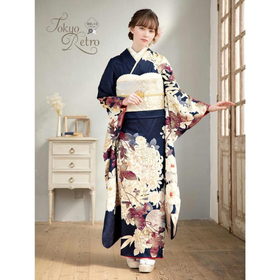 振袖 未仕立て お誂え 新品 成人式 ブランド 東京レトロ 濃紺 菊に蔦