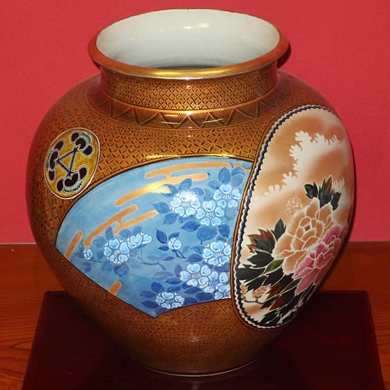 九谷焼 【逸品物】花瓶 陶器 金彩割取 陶洸作 15号（45cm)大型壺