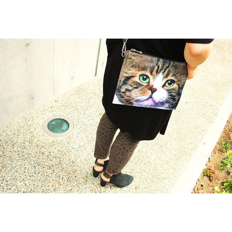ねこクラッチバッグ 顔 アニマル 動物 いぬ 雑貨 プリントリアル