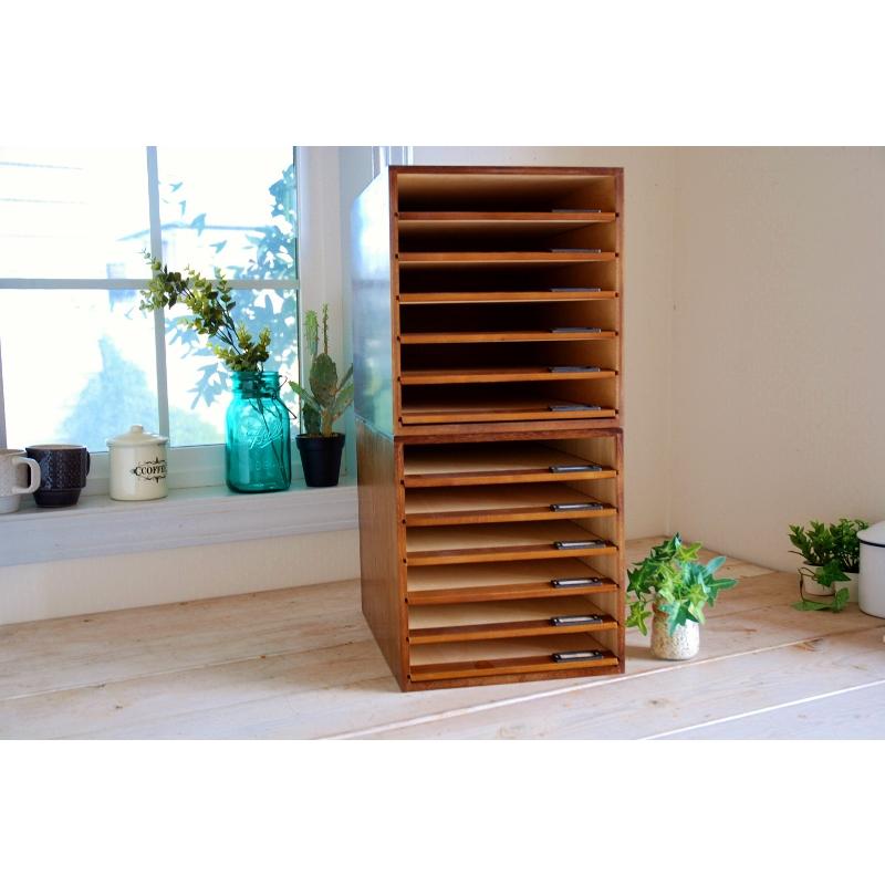 書類ケース レトロ 6段 ダークブラウン 木製 No.12 国産 書類棚