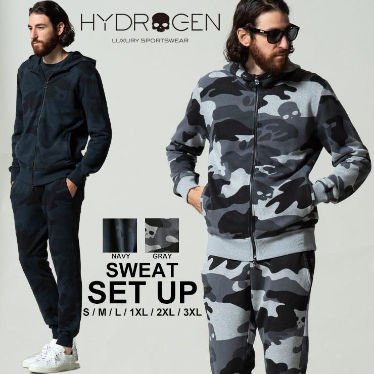 HYDROGEN（ハイドロゲン） メンズ 迷彩 スカル 総柄 パーカー ロング