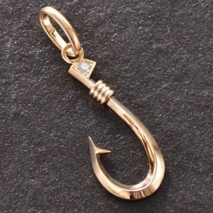 ペンダントトップ K18 フィッシュフック ダイヤモンド メンズ 18金
