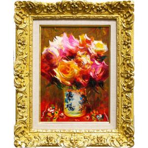 田村 一 「 スペイン壷と赤い薔薇 」 油絵 ・ 油彩画 F6 ( 6号 ) 絵画