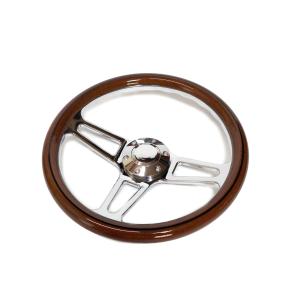 ウッドステアリング 35パイ メッキスポーク ホーンボタン付属
