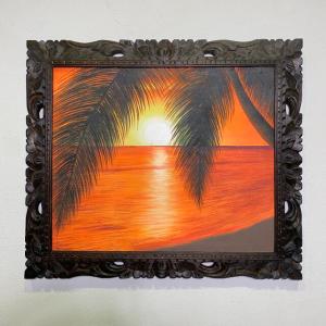 バリ島の絵画 波の絵 海の絵 壁掛け 額付き 63×53cmJ-4 バリアート