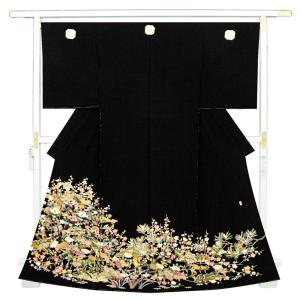 着物 京友禅 黒留袖 金駒刺繍 金彩金駒刺繍加工 乱菊に鶴 あすかや